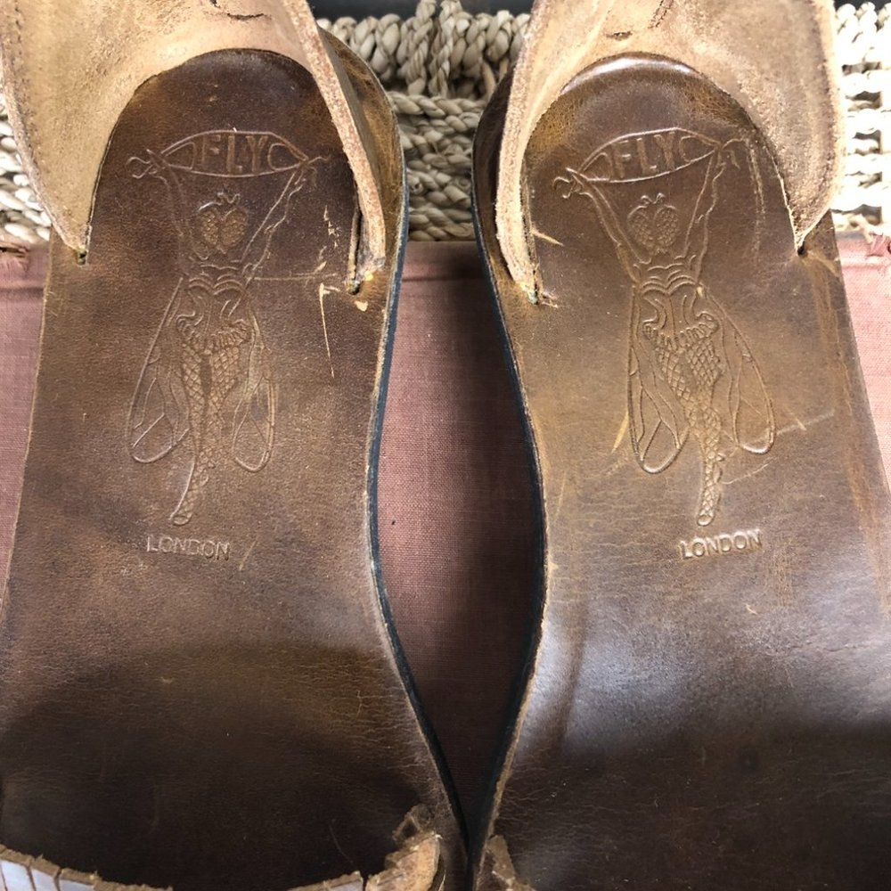 Fly London Mexu Leather Ankle Fringe Sandal Sz 36, US 5.5 - 6 - Picture 3 of 15